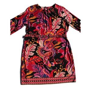 Clover & Sloane Boho Paisley Belted Dress Women's 18 Multi Color Long Sleeve